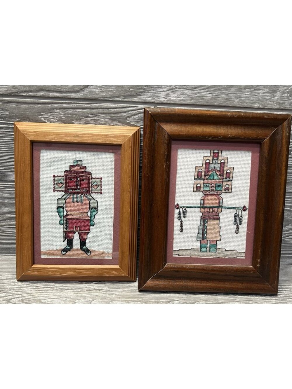 Vintage Cross Stitch Native American Southwestern Framed Wall Art Set of 2